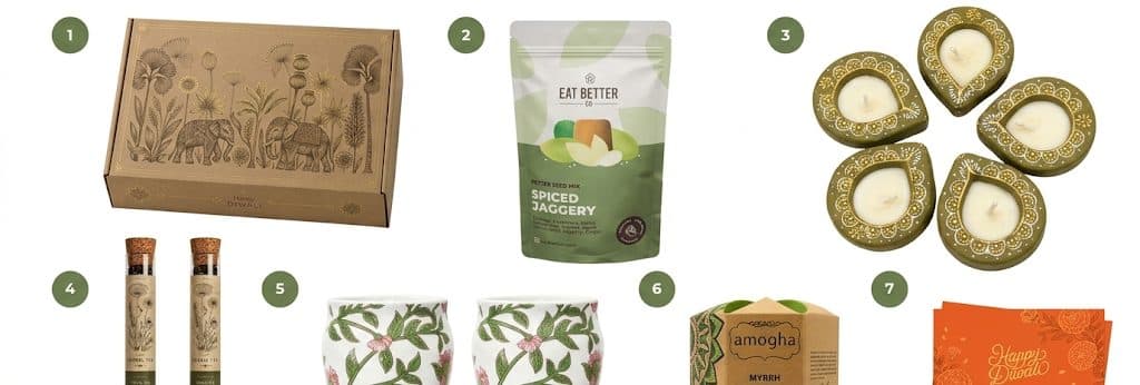 Everything inside Sustainable Diwali Box, laid out