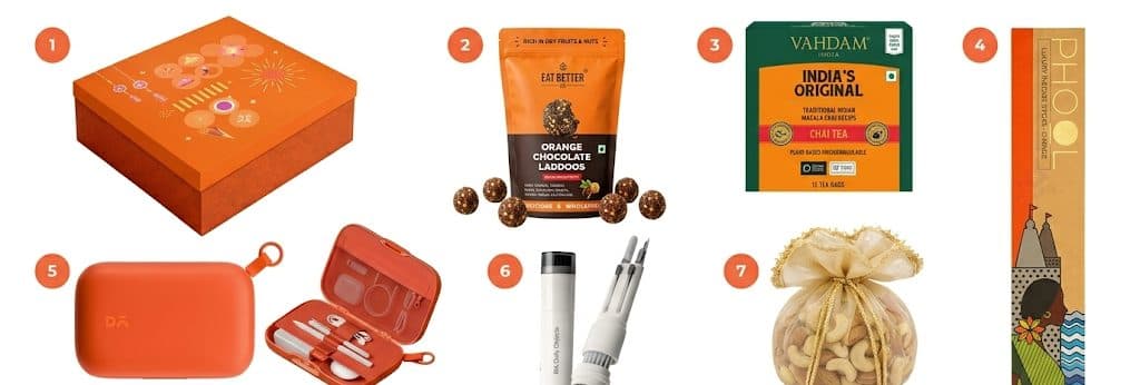Everything inside Festive Tech Gift Box, laid out