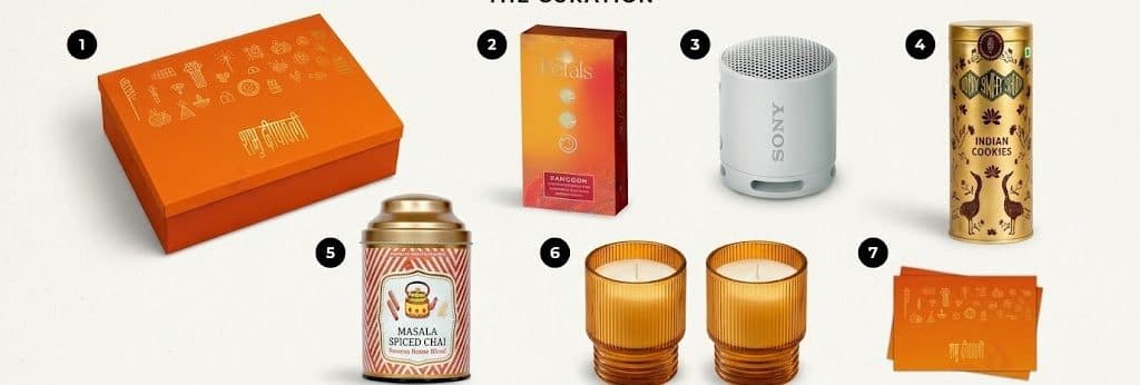 Everything inside The Golden Evening Box, laid out